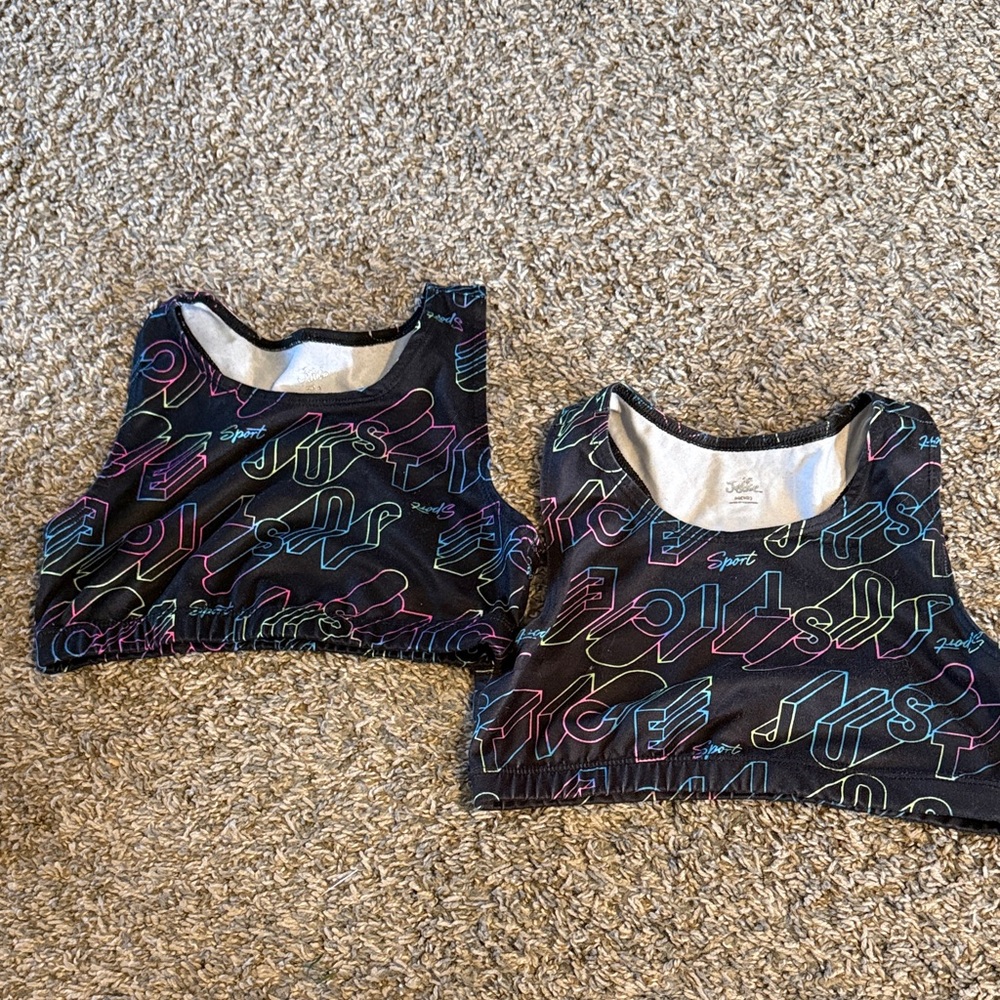 Justice Black and Multicolor Graphic Sports Bra